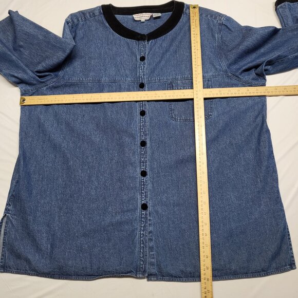 Vintage Westbound Denim Shirt Womens 1X Plus Button Up Long Sleeve Velour Accent - Picture 13 of 16